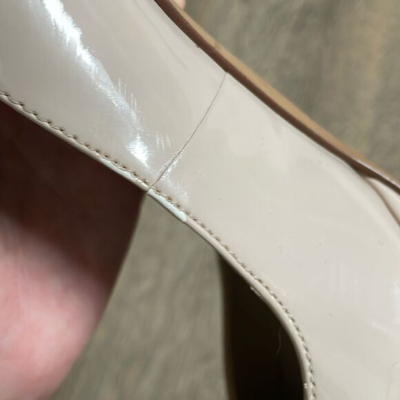 Patent Leather Stiletto Pumps Size 6.5 Nude Almond Closed Toe Platform - Picture 4 of 11